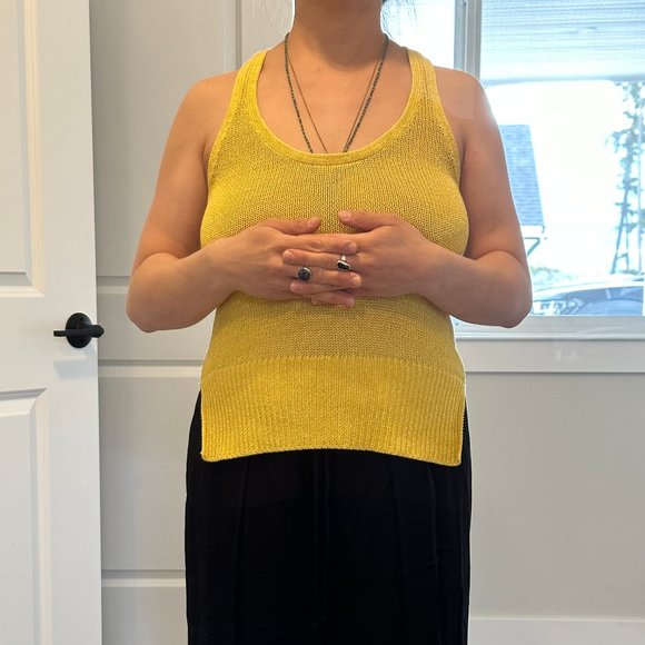 10 Crosby Derek Lam Yellow / Gold Knit Yarn Dressy Top, Racer Back (Sz Sm) - Picture 1 of 9